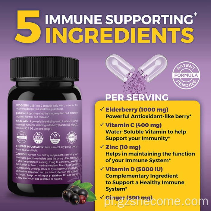 Sambucus Elderberry Support Support Support Bronberry 120 kapsułek